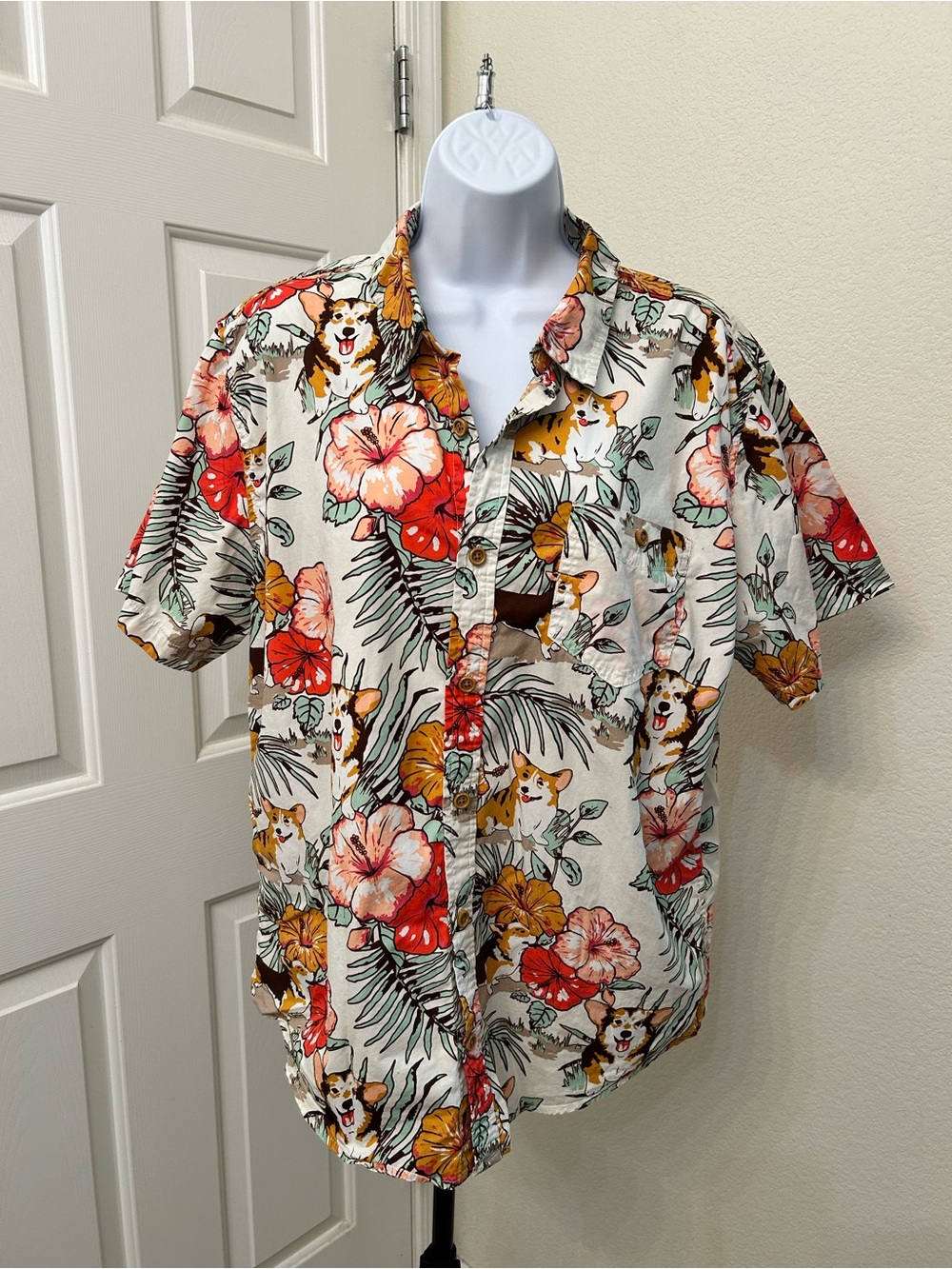 Hot Topic 100% Cotton Corgi Hawaiian Shirt XL
